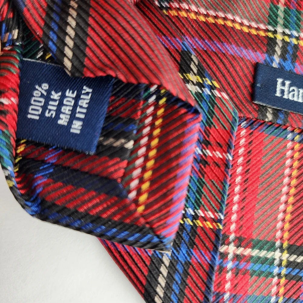 PAUL FREDRICK  Red Plaid Seven Fold Silk Tie.